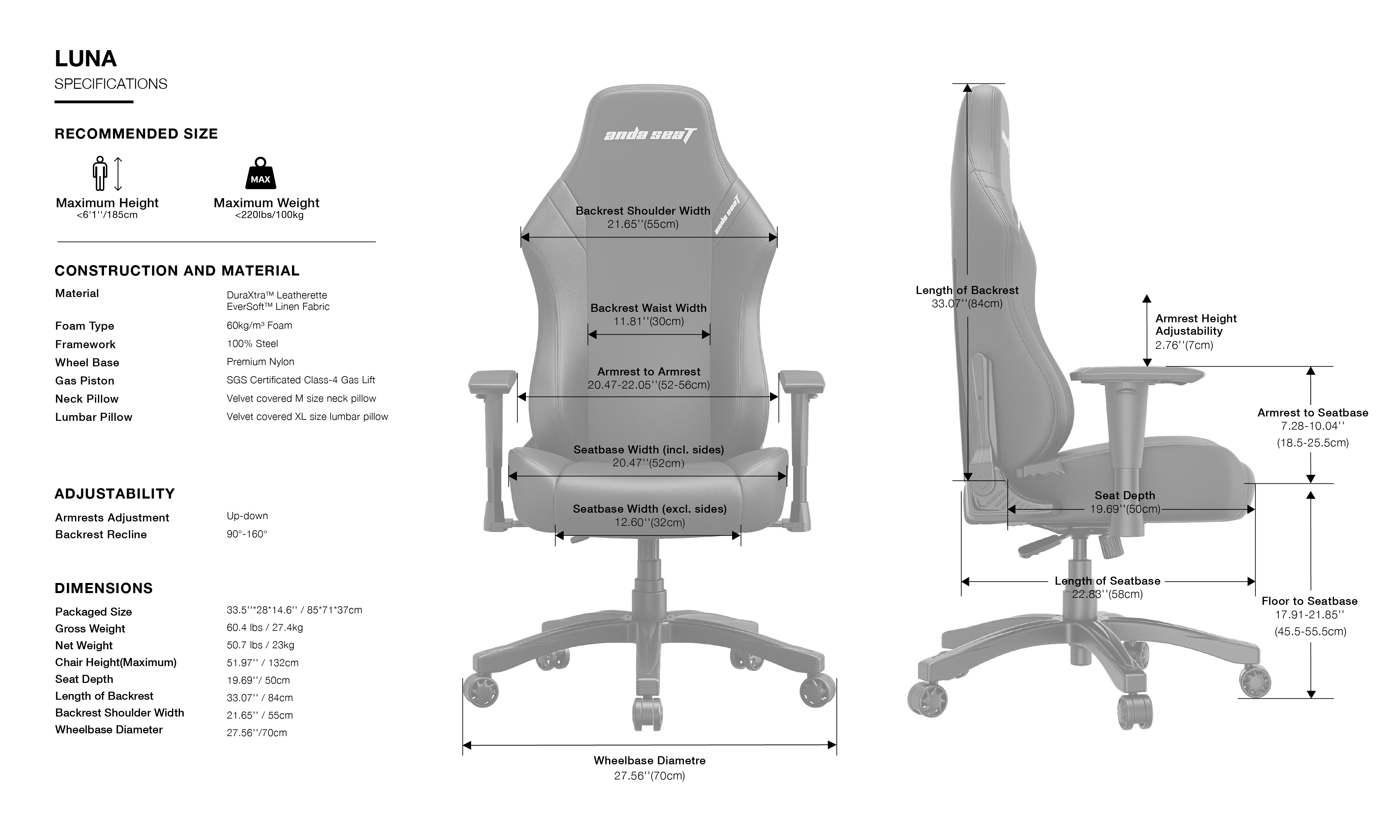 Крісло геймерське Anda Seat Luna L Eco-leather Black (871191215) в Киеве